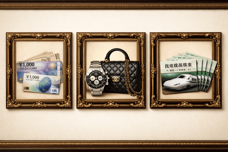 大黒屋で換金率が高い商品として比較されるギフトカードと高級ブランド品と新幹線回数券